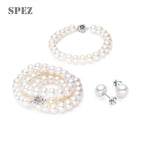 Natural Pearl Sets 8-9mm Freshwater Pearl Jewelry Set 925 Silver Earrings Diamond Necklace Bracelet For Women Wedding Gift