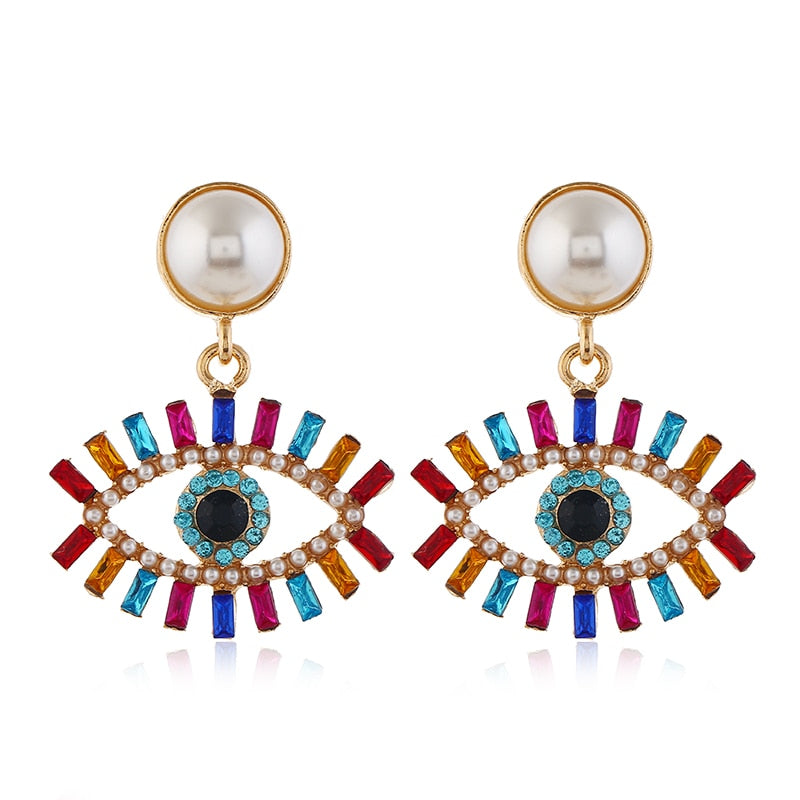 Rhinestone Evil Eye Statement Earrings