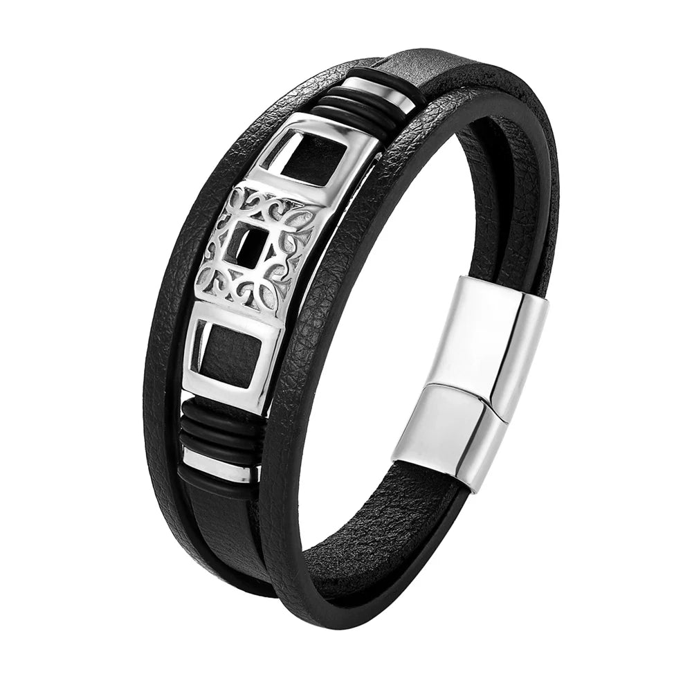 A range of exquisite luxury accessories with this high-quality men's fashion gift. Crafted from genuine black leather, these bracelets offer a unique combination of style and versatility. Perfect for those who appreciate a touch of wild handsomeness, these DIY bracelets make for a truly remarkable gift.