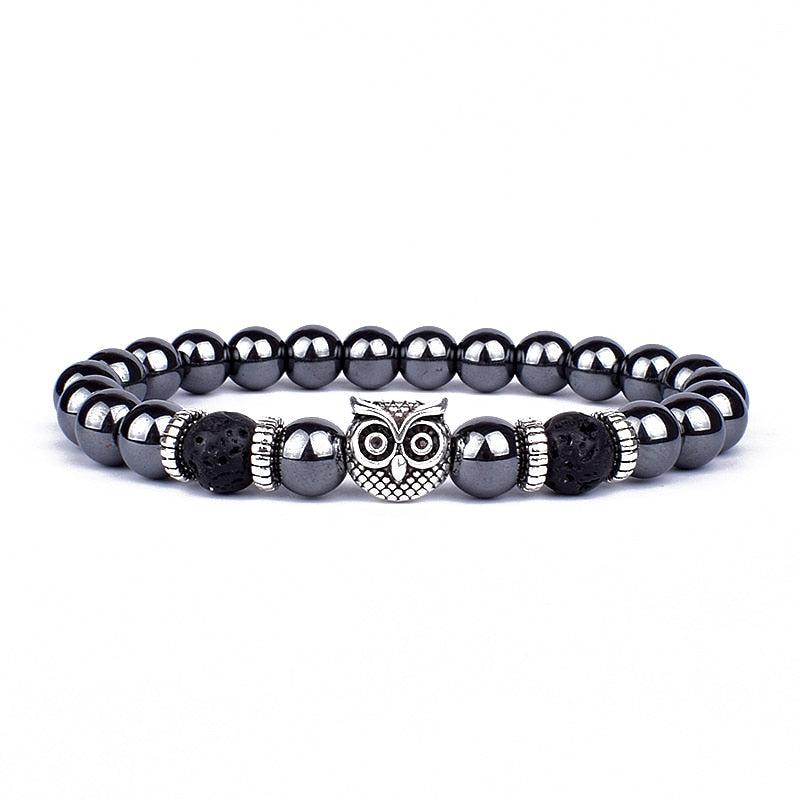 Obsidian Lion Head Charm Bracelet