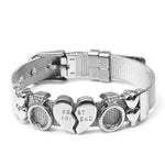 Silver Color Stainless Steel Mesh Watch Belt Bracelets For Women Men Couple Rose Gold Plated Lover Heart Charm Bracelet Bangle