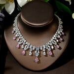 Luxury Wedding Jewelry Nigerian Design Cubic Zirconia Large Bridal Choker Necklace Earrings Sets For Women bijoux N-1454