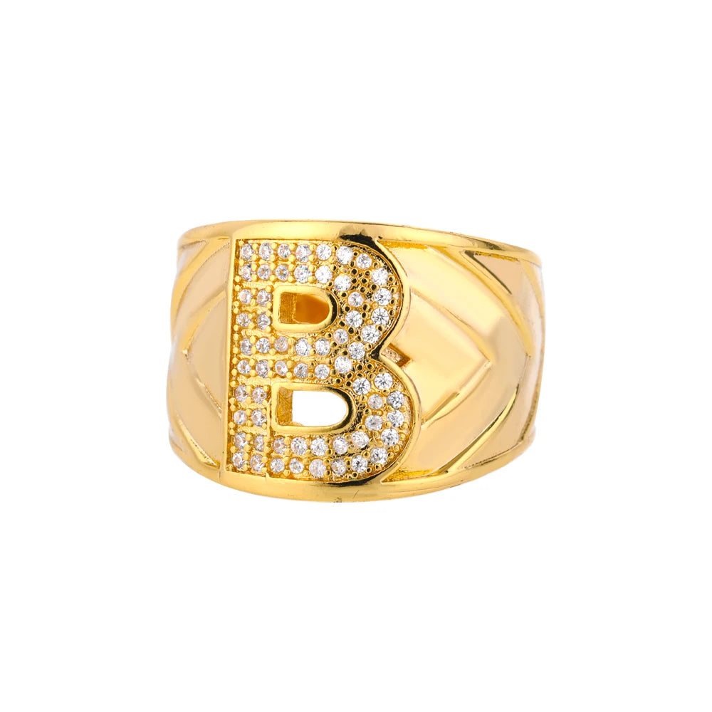 Chunky Wide Zircon Initial Letter Rings For Women Stainless Steel Opening Finger Ring Hip Hop Minimalist Jewelry Gift Femme