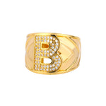 Chunky Wide Zircon Initial Letter Rings For Women Stainless Steel Opening Finger Ring Hip Hop Minimalist Jewelry Gift Femme