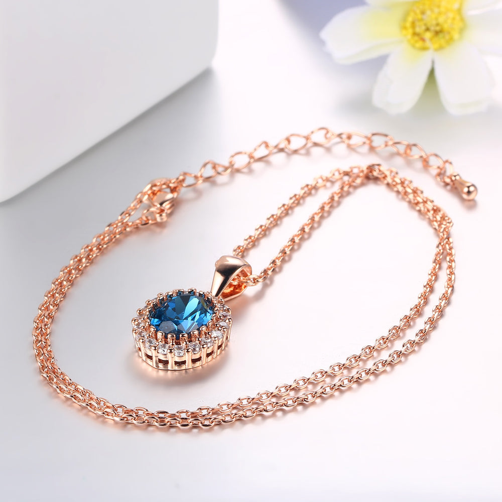 Elegant Created Rose Gold Color Green Crystal Pendant Necklace