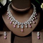 Luxury Wedding Jewelry Nigerian Design Cubic Zirconia Large Bridal Choker Necklace Earrings Sets For Women bijoux N-1454