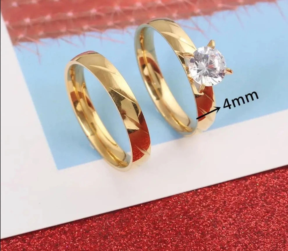 Stainless Steel Gold Color Luxury Female Bridal Wedding Ring Set Fashion Jewelry Promise Stone Engagement Rings For Women