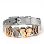 Silver Color Stainless Steel Mesh Watch Belt Bracelets For Women Men Couple Rose Gold Plated Lover Heart Charm Bracelet Bangle