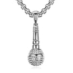 Discover the latest fashion with this pendant necklace featuring a trendy microphone shape. Suitable for both men and women, this bohemian crystal inlaid pendant adds a touch of style to any outfit. Complete your look with this unique accessory that showcases your love for music and fashion.