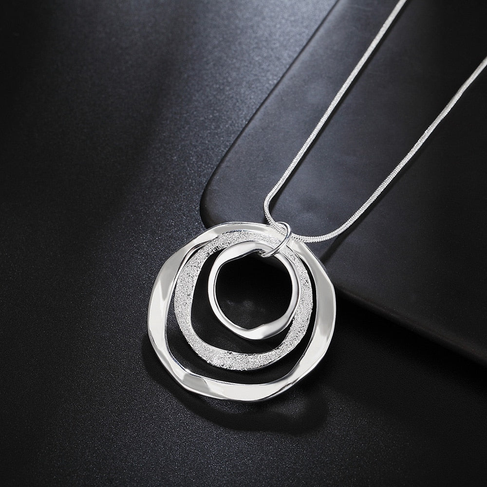 925 Sterling Silver Circle Chain Pendant Necklace