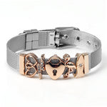 Silver Color Stainless Steel Mesh Watch Belt Bracelets For Women Men Couple Rose Gold Plated Lover Heart Charm Bracelet Bangle