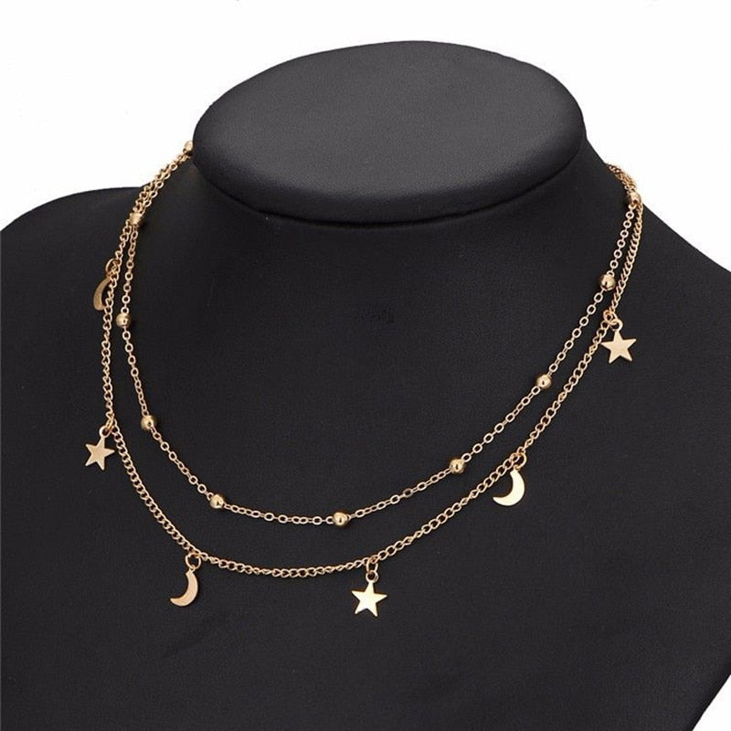 Behold the beauty of the Star Pendant Double Layers Necklace, offering Bohemian style and a unique moon-shaped pendant. This timeless party necklace is crafted from stunning Zinc alloy and metal, designed to last. Now you can show off your personal style and make a statement with this women’s necklace from our Link Chain Collection!