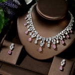 Luxury Wedding Jewelry Nigerian Design Cubic Zirconia Large Bridal Choker Necklace Earrings Sets For Women bijoux N-1454