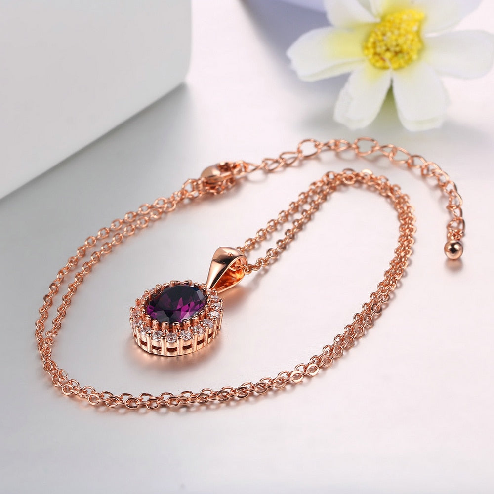 Elegant Created Rose Gold Color Green Crystal Pendant Necklace