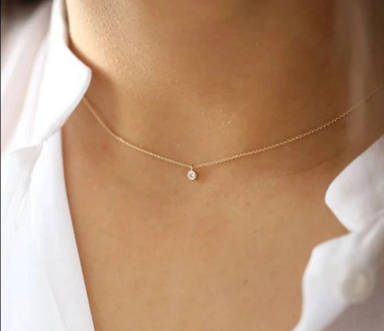 Zircon 925 Sterling Silver Choker Necklace for Women Simple Temperament Gold Necklaces Wedding Jewelry