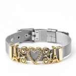 Silver Color Stainless Steel Mesh Watch Belt Bracelets For Women Men Couple Rose Gold Plated Lover Heart Charm Bracelet Bangle