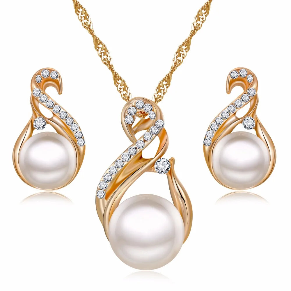 Trendy Jewelry Sets Wedding Silver Color Earrings Simulated Pearl Jewelry Set Women Necklace Set Bijoux collier brincos