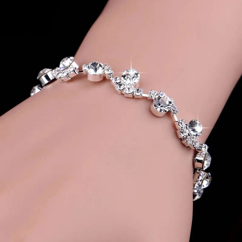 Fashion Crystal Bridal Jewelry Sets Silver Color Geometric Choker Necklace Earrings Bracelet Wedding Jewelry Sets