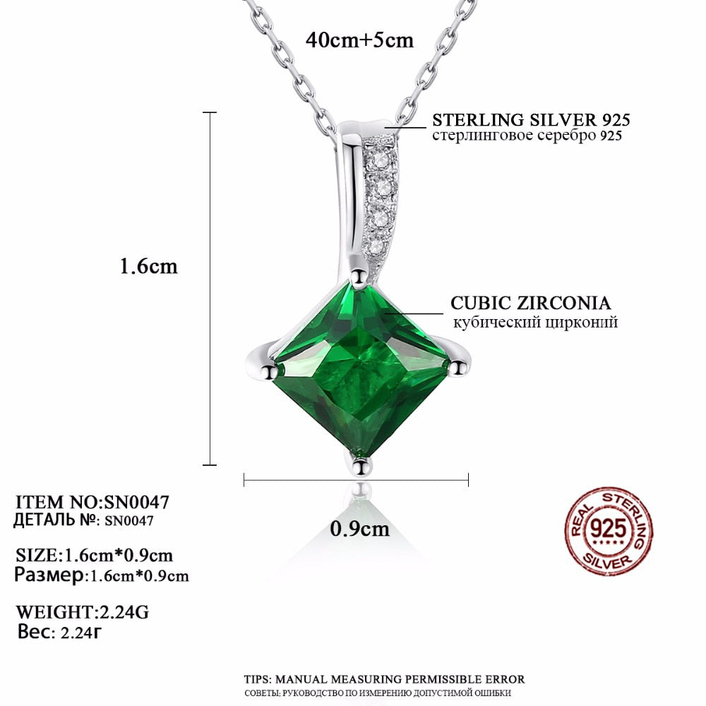 Emerald Green Cubic Zirconia 925 Sterling Silver Pendant Necklace