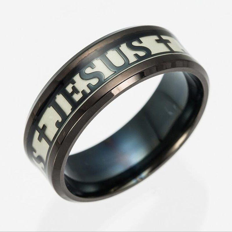 JESUS Letters Glow in the Dark Stainless Steel Ring