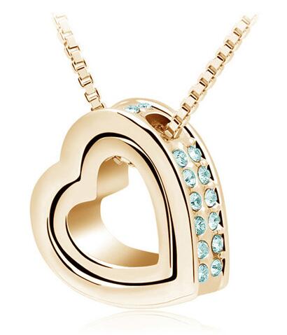 Austrian Crystal Double Heart Pendant Necklace