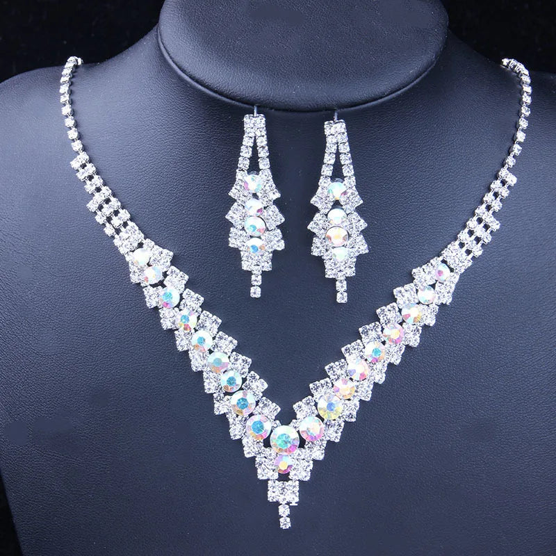 Wedding Crystal Bridal Jewelry Sets Bijoux Marriage Women RED BLUE PEARL Rhinestone Bridal Necklace Jewellery Set