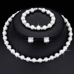 Fashion Wedding Bridal Jewelry Set Pearl Party Prom Silver Color Crystal Bracelet Necklace Earrings for Women jewellery sets