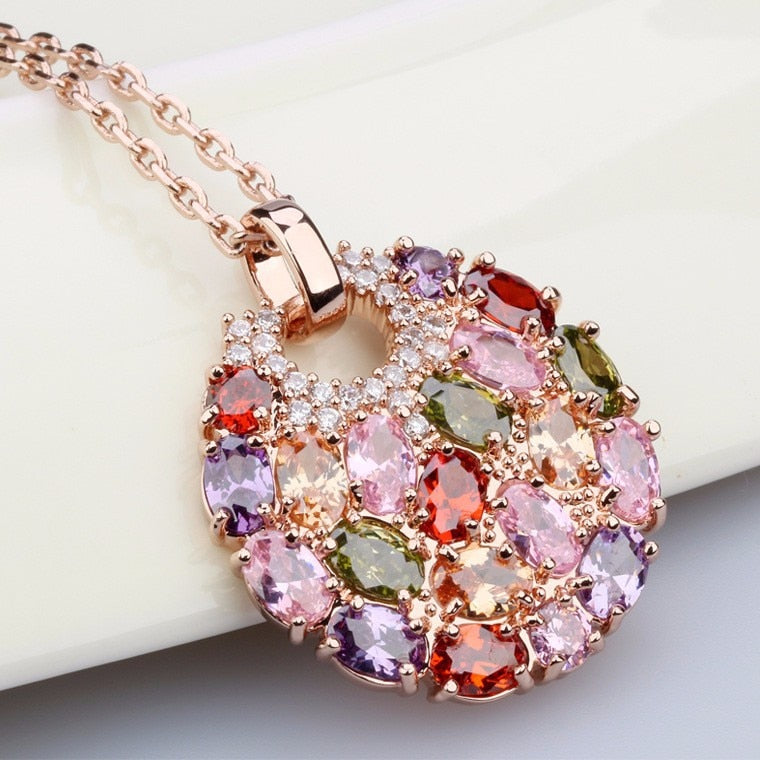 Luxury Multicolor Cubic Zirconia Big Round Necklace Pendant