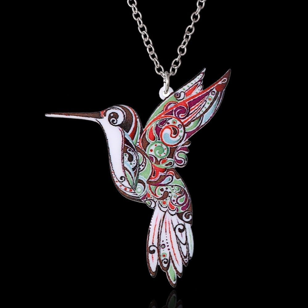 Handmade Colorful Double Side Flying Bird Pendant Necklace