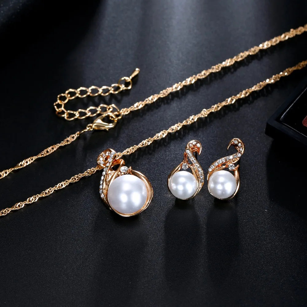 Trendy Jewelry Sets Wedding Silver Color Earrings Simulated Pearl Jewelry Set Women Necklace Set Bijoux collier brincos