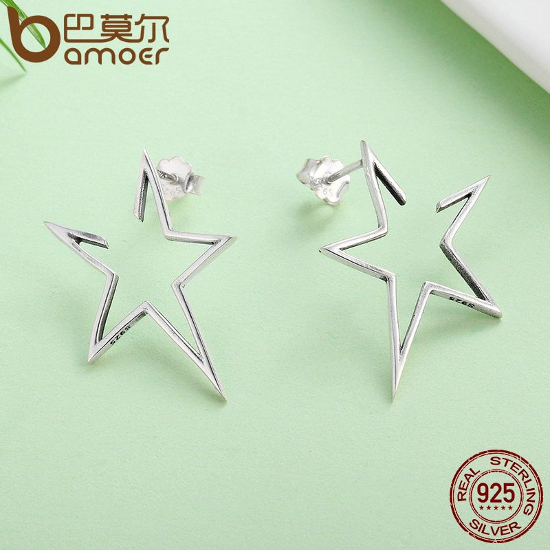 Authentic 925 Sterling Silver Exquisite Star Stud Earrings