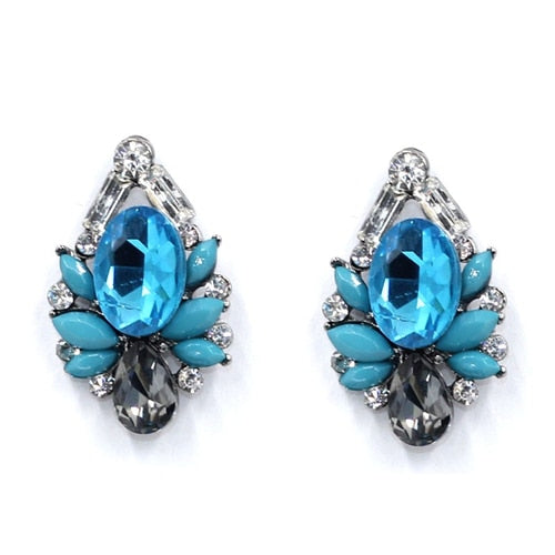 Black Resin Sweet Metal with Gems Stud Earrings