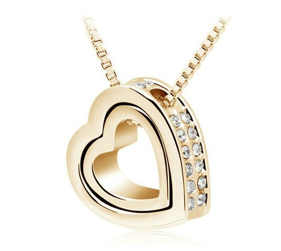 Austrian Crystal Double Heart Pendant Necklace