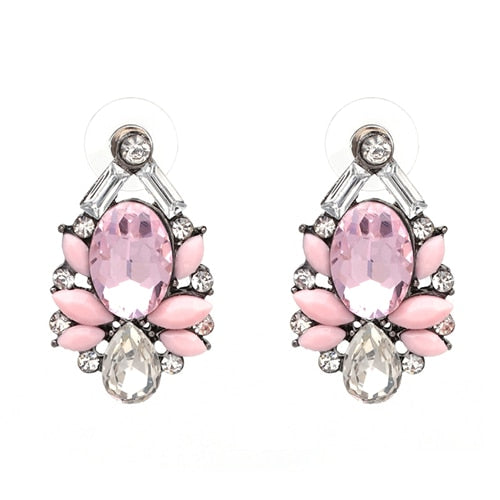 Black Resin Sweet Metal with Gems Stud Earrings