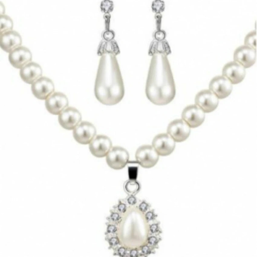 New Fashion Emulation Pearl Necklace/Earrings Jewellery Set For Women Bride Set Wedding Party Joyme