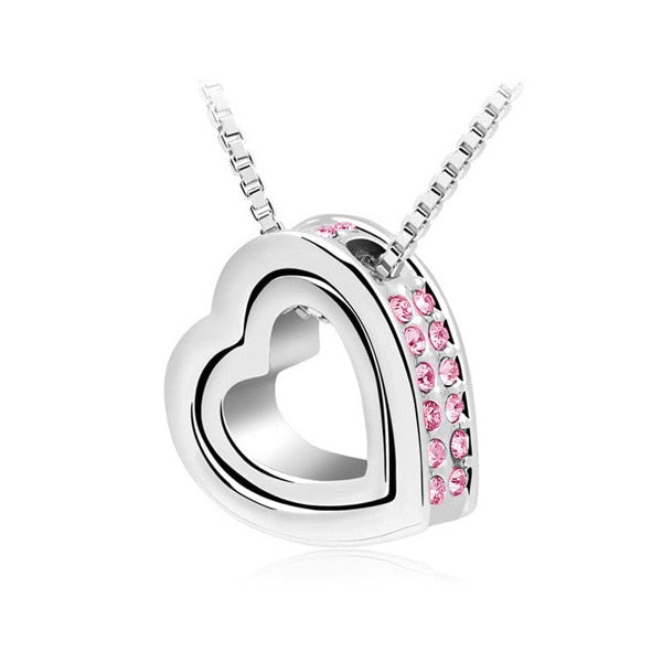 Austrian Crystal Double Heart Pendant Necklace