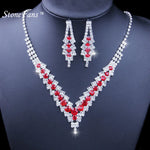 Wedding Crystal Bridal Jewelry Sets Bijoux Marriage Women RED BLUE PEARL Rhinestone Bridal Necklace Jewellery Set