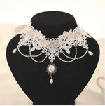 Imitation Pearl White Lace Choker Necklaces Bridal Jewelry Women Wedding tattoo Tassel Punk Style Lace Pendant Choker Necklace