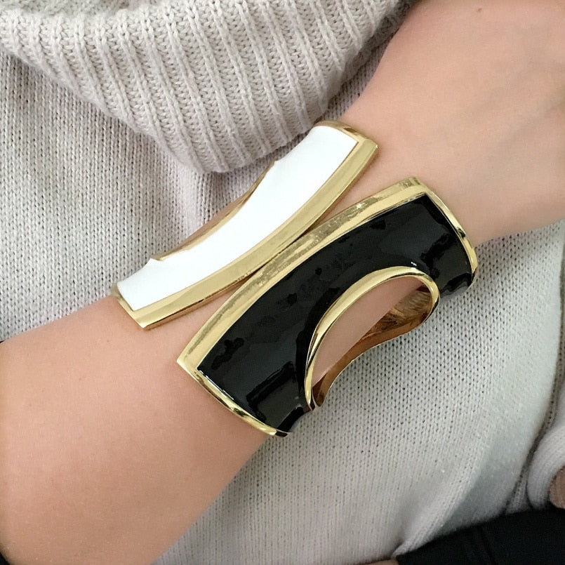 Black mix White Punk Big Cuff Bracelet