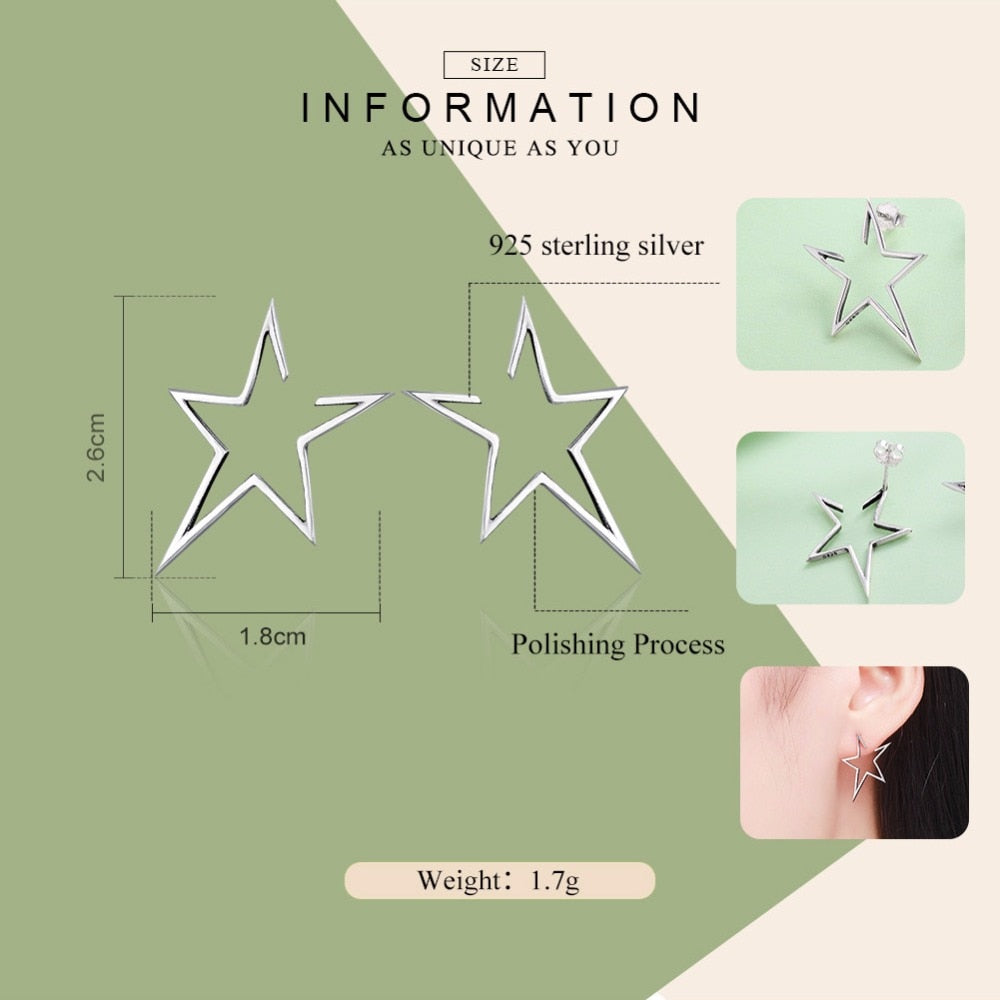 Authentic 925 Sterling Silver Exquisite Star Stud Earrings