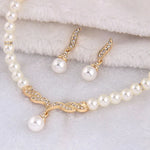 KUNIU Creative Gold Color Necklace 1Pair Earrings Wedding Bridal Pearl Rhinestone Jewelry Lady Female jewellery set for women