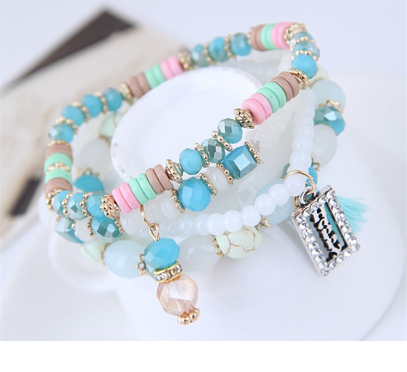 Behold the stunning beauty and artistry of our Bohemian Beads Crystal Charms bracelets! A stylish trend starter, this piece features a stunning round shape, crafted from stone beads and weighing a lightweight 43g. With a size of 170mm, it's perfect for any woman's wrist. Get the perfect balance between fashion-forward and timeless - order now!