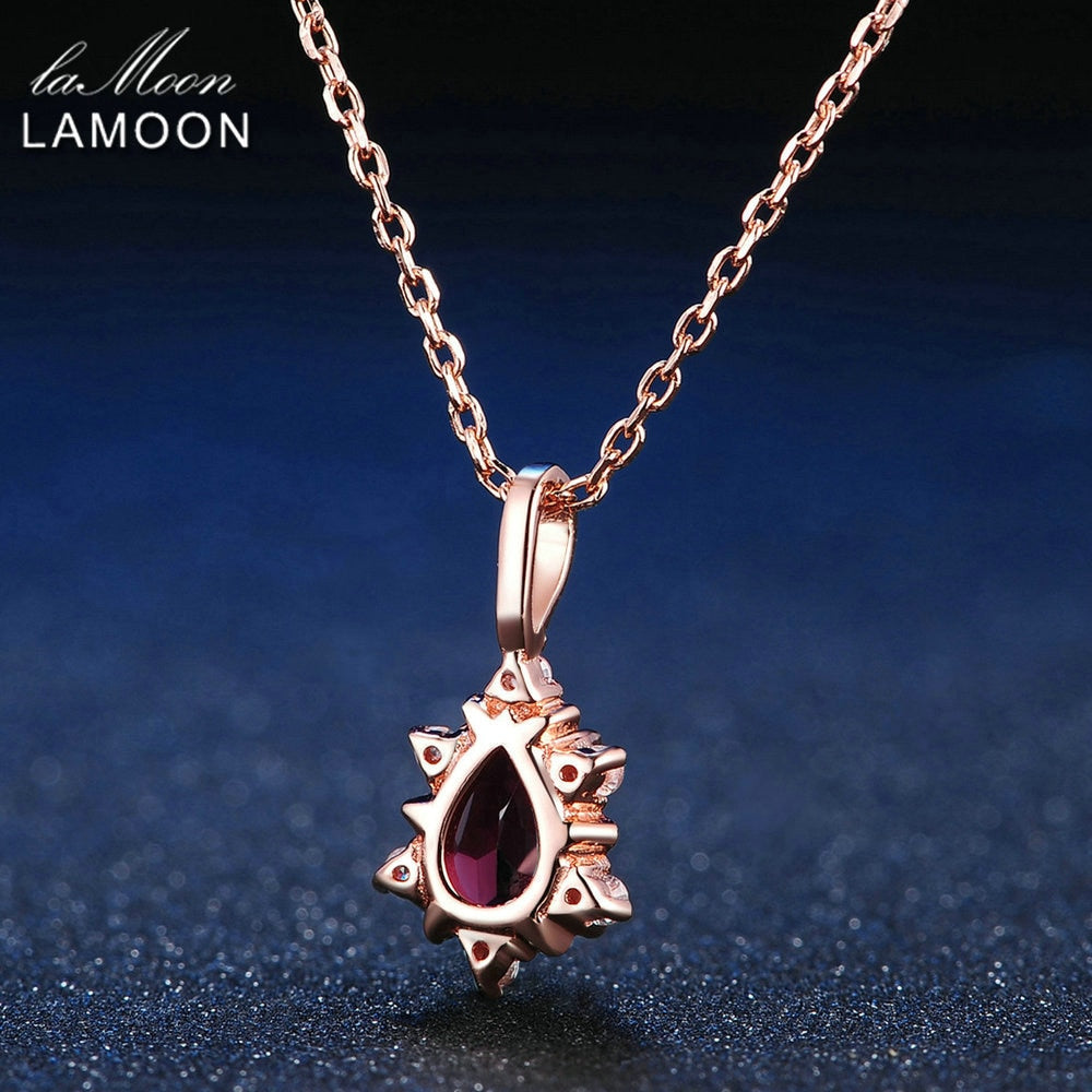 Teardrop Natural Red Garnet Gemstone 925 Sterling Silver Necklace