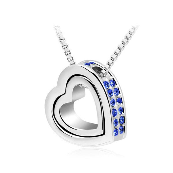 Austrian Crystal Double Heart Pendant Necklace