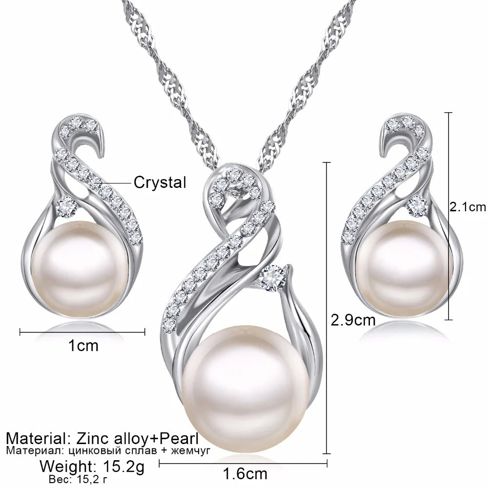 Trendy Jewelry Sets Wedding Silver Color Earrings Simulated Pearl Jewelry Set Women Necklace Set Bijoux collier brincos