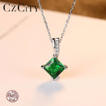 Emerald Green Cubic Zirconia 925 Sterling Silver Pendant Necklace