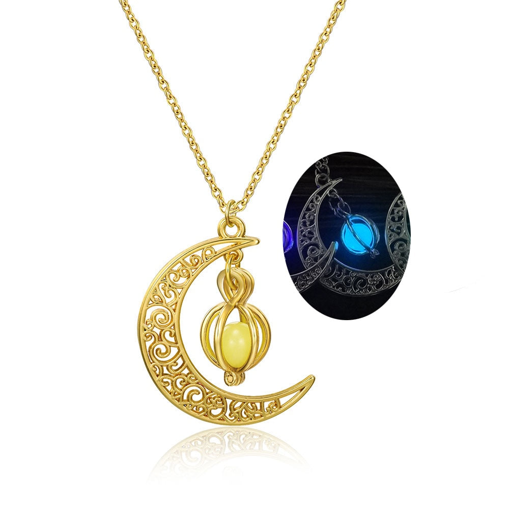 Shine Moon Luminous Stone Pendant Necklace