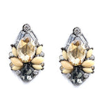 Black Resin Sweet Metal with Gems Stud Earrings