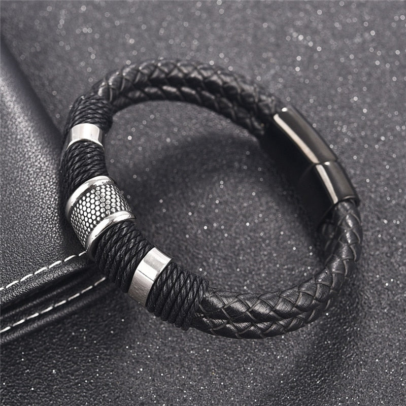 Black Braid Woven Leather Bracelet