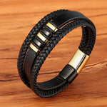 Experience masculine elegance with this Genuine Leather/Stainless Steel Bracelet! Designed with a Classic Shape and Geometric Pattern, this timeless men's bracelet radiates classic style. Let this refined, braided black bracelet elevate your style!